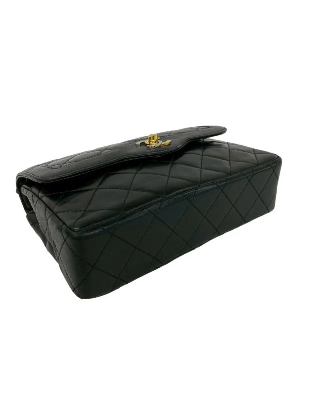 Chanel Card with Quilted CC Logo Double Flap Lambskin Shoulder Bag Black